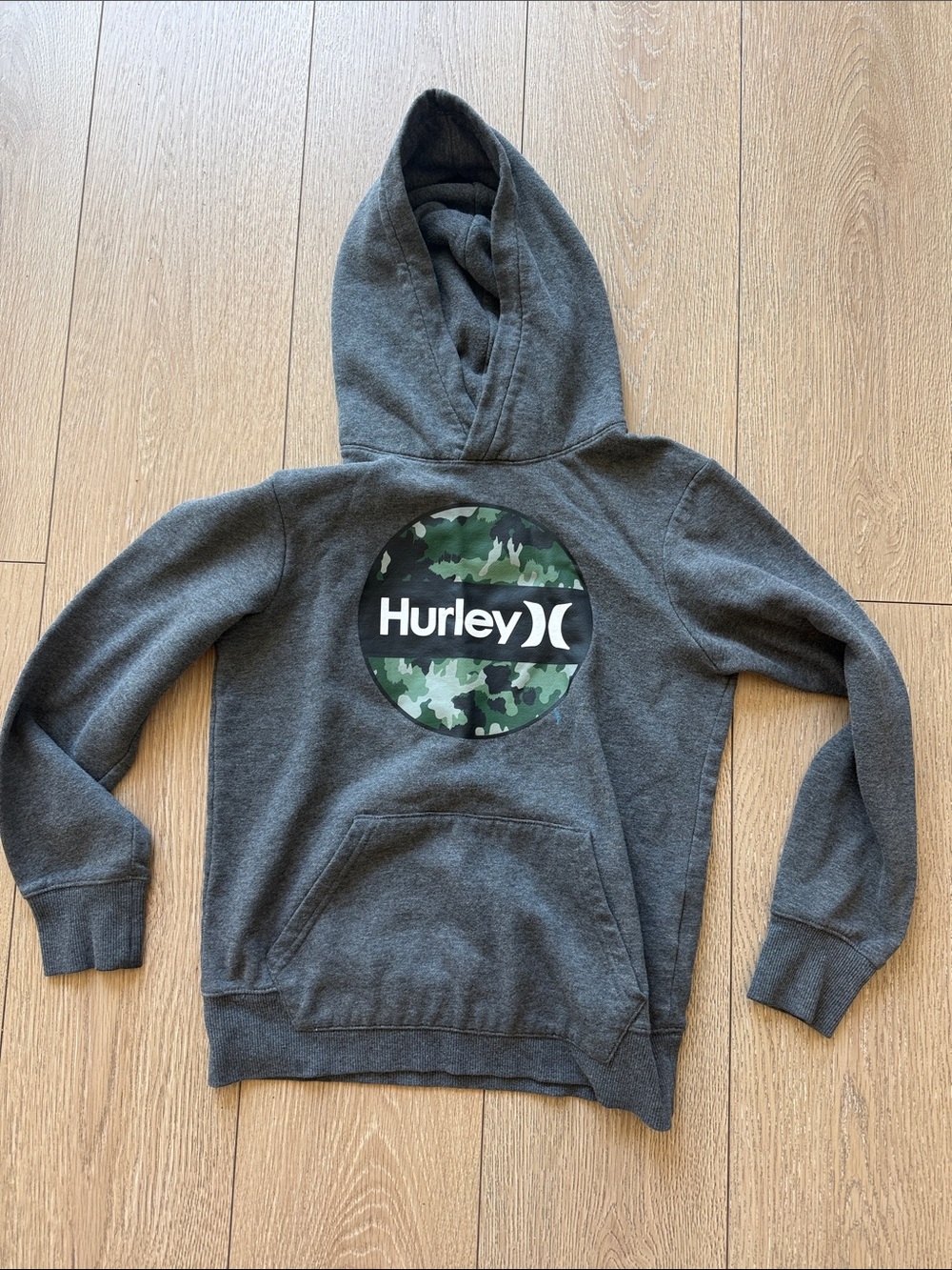 Hurley Kids Gray Hoodie with Green Camo Logo